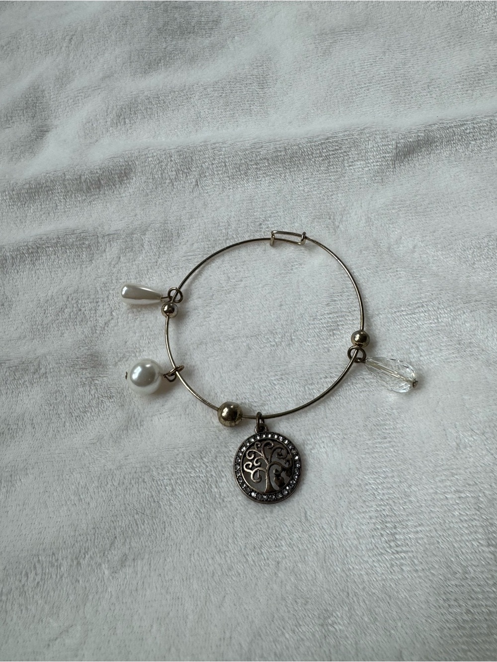 Gold-Tone Tree of Life Charm Bangle Bracelet with Pearls